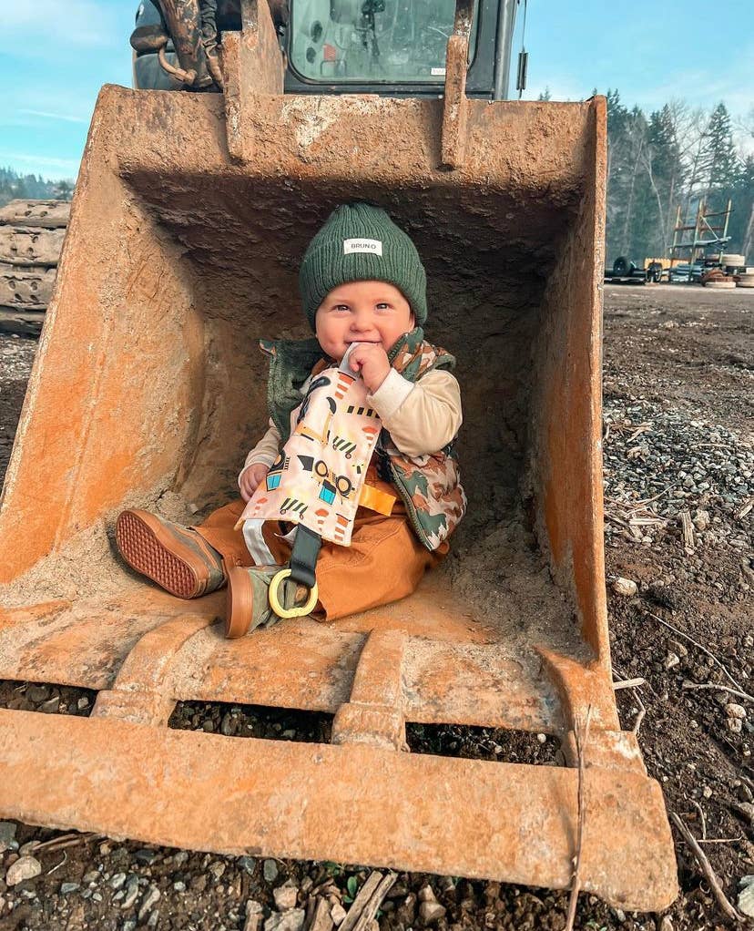 Baby Jack and Company - Construction Worker and Trucks Crinkle Tag Square 8"x 8"