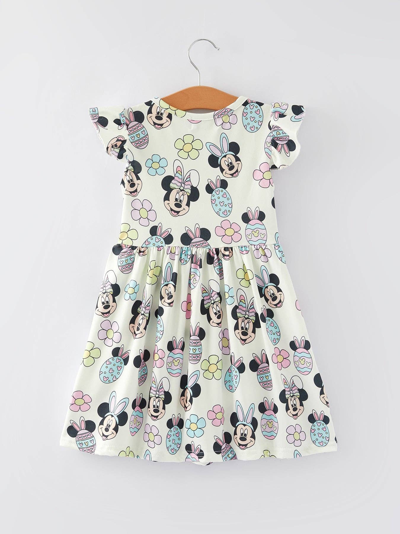Easter Cartoon Egg Floral Printed Flying Sleeve Girls Dress