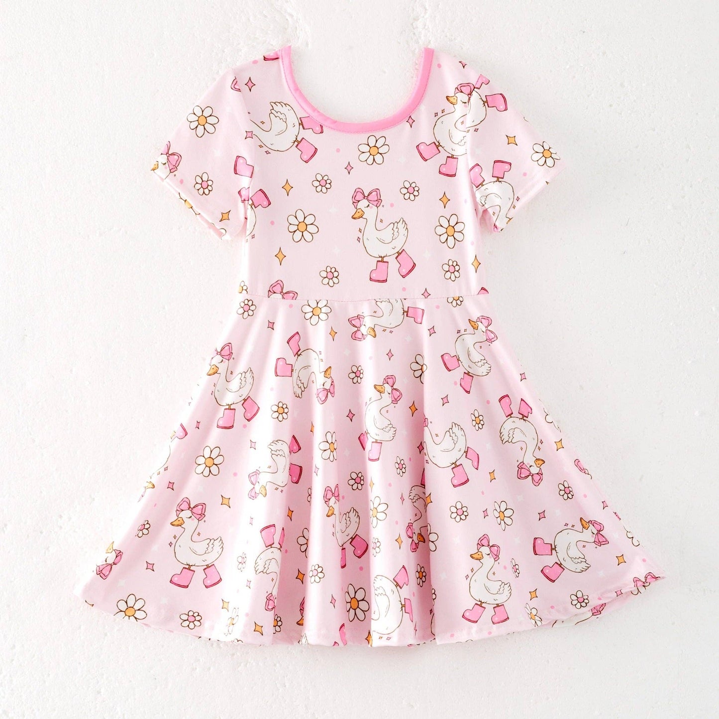 Girls Summer Cute Silly Goose Pink Twirl Dress