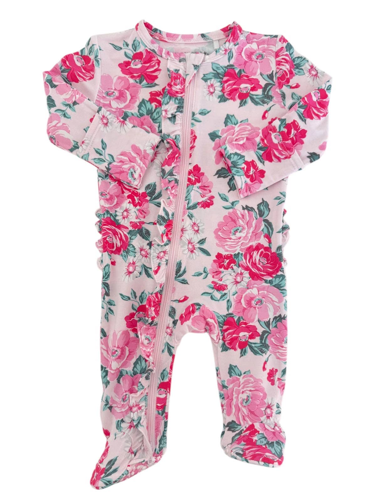SpearmintLOVE - 2-Way Zip Ruffle Footie, Pink Splendor