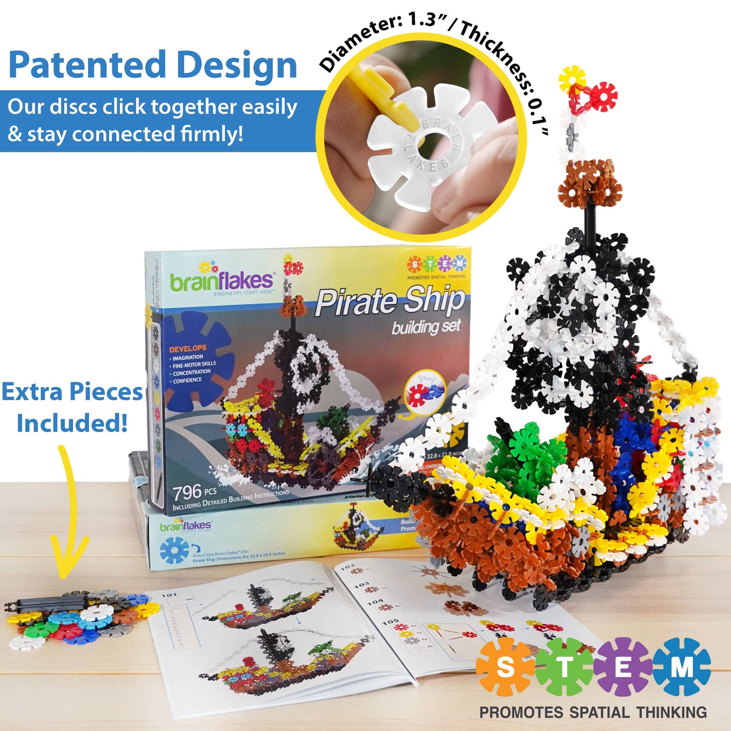 VIAHART Toy Co. - Pirate Ship Building Set with Detailed Step by Step Instruct