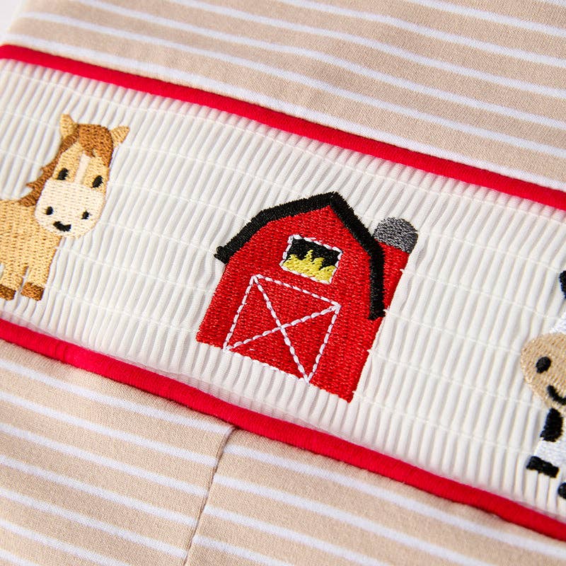 Baby Boys Farm Smocked Embroidered Stripes Romper