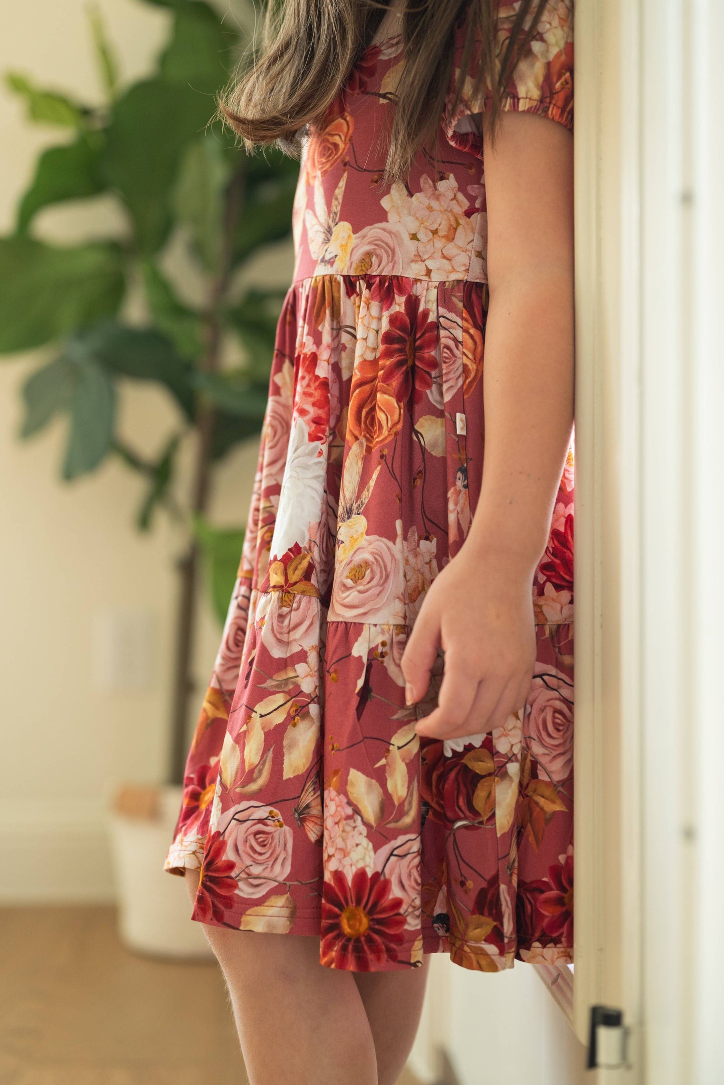 Autumn Fairy Blooms Puff Sleeve Twirl Dress