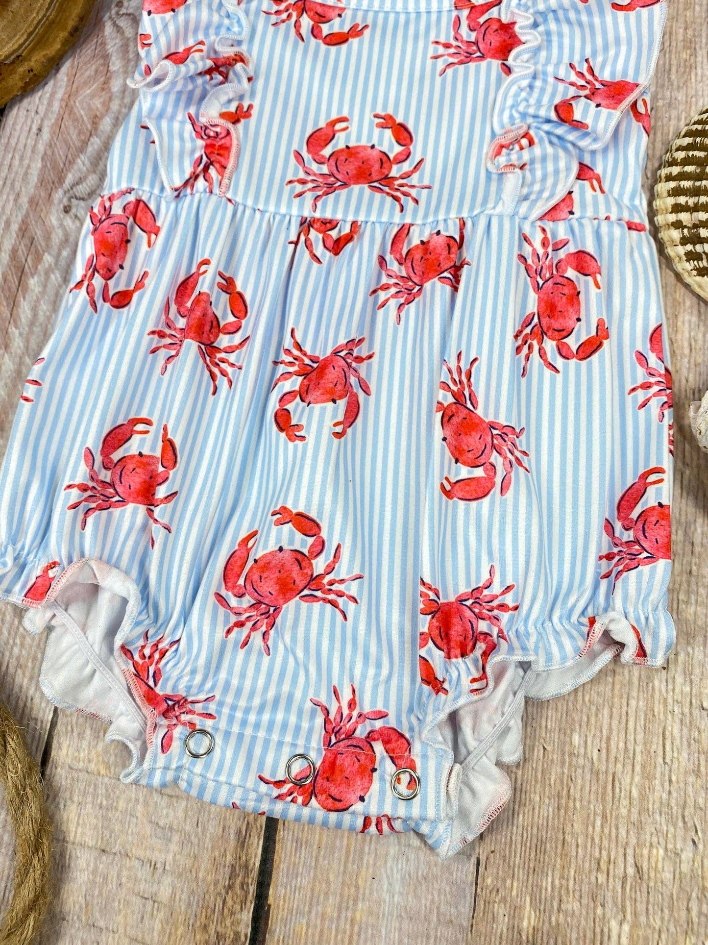 Coastal Crab Bubble Romper | Baby Ocean Print Ruffle Sunsuit