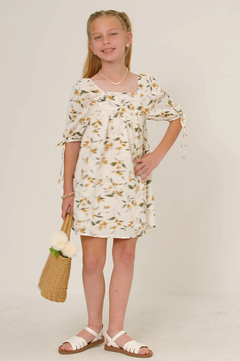 Hayden LA - Girls Floral Square Neck Tie Sleeve Dress