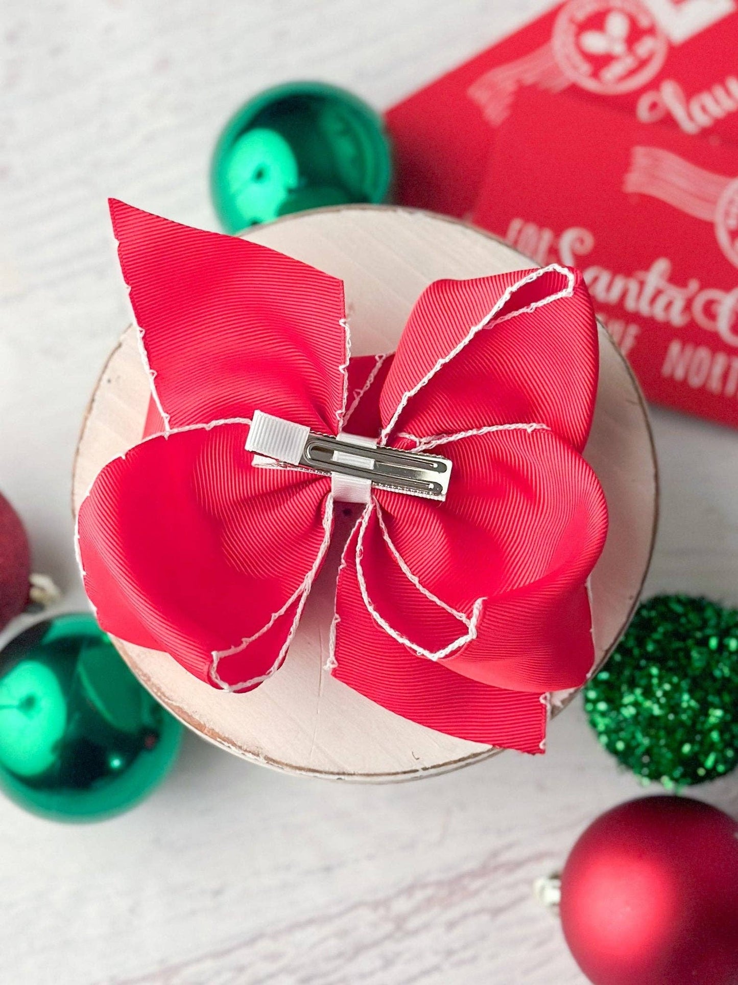 The Hair Bow Company - Santa Embroidered Hair Bow | Clip or Headband