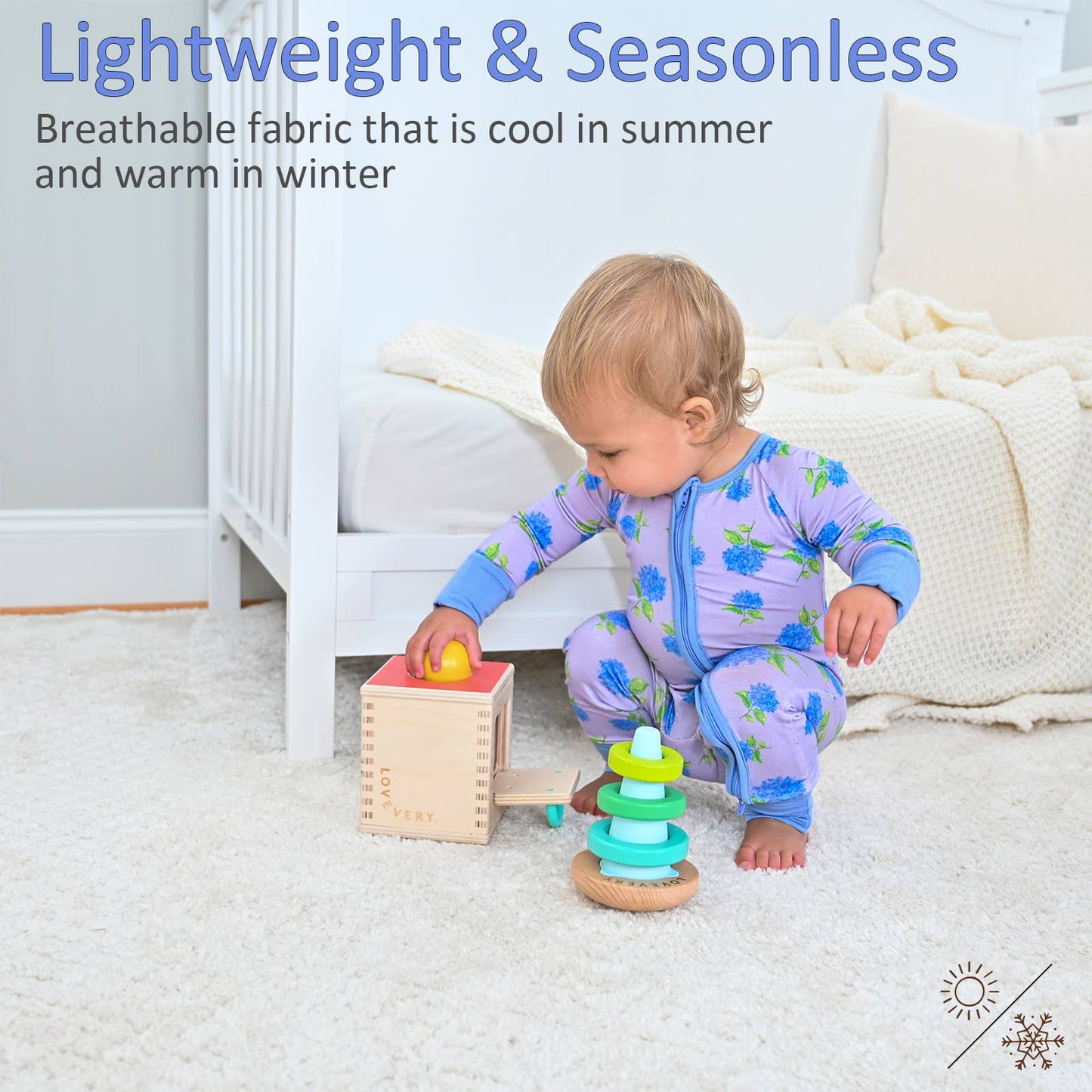 LollyBanks - You Had Me At Hydrangea Baby Bamboo Pajamas, 2 Way Zipper