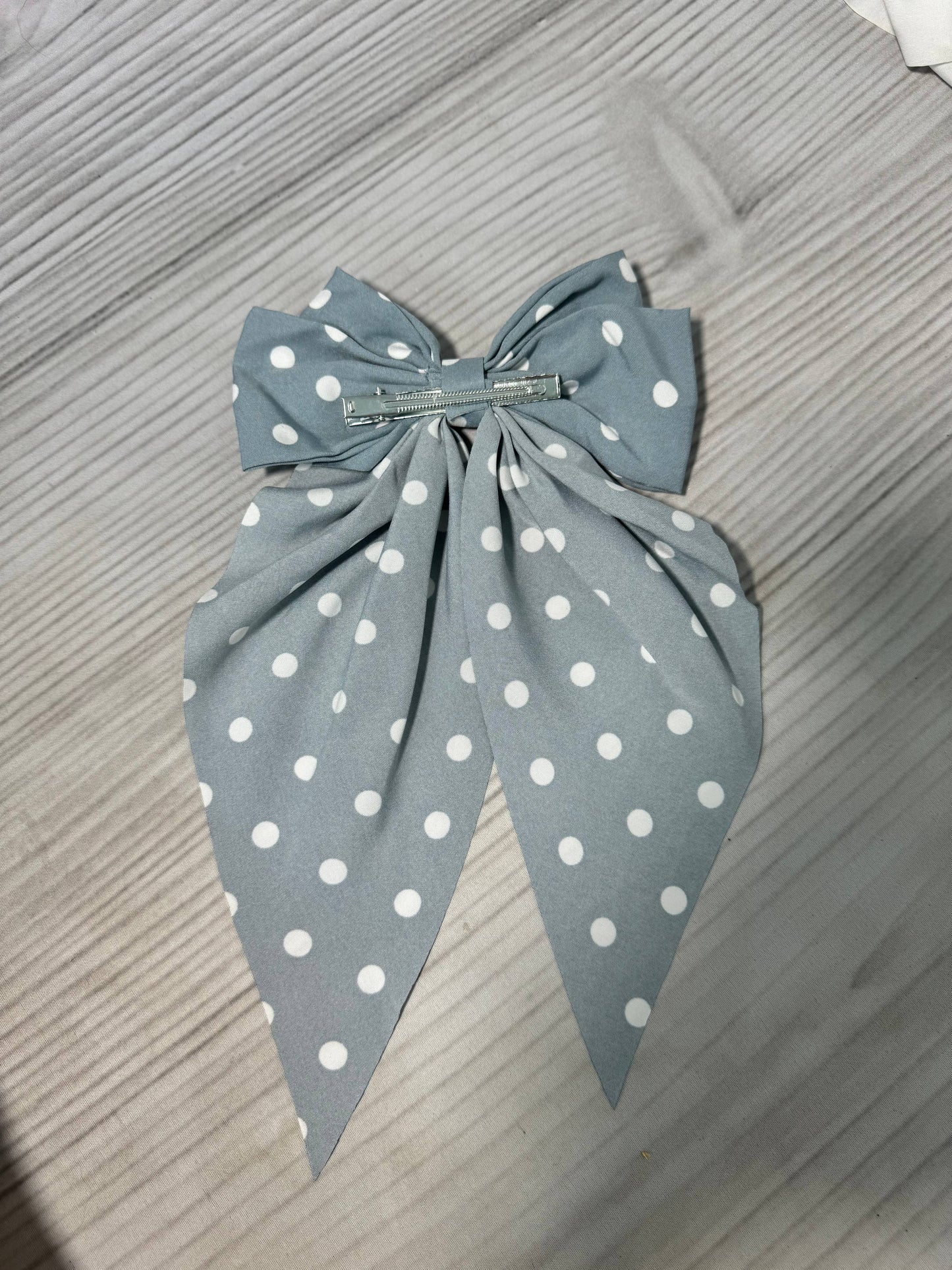 Polka Dot Coquette Hair Bow -Steel Blue