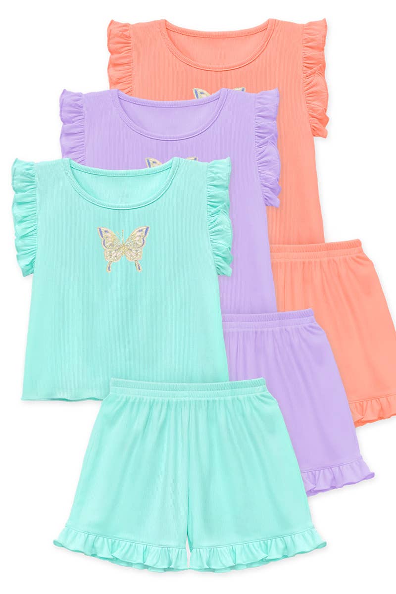 Girls 2 pc Ribbed Short Set w/ Butterfly