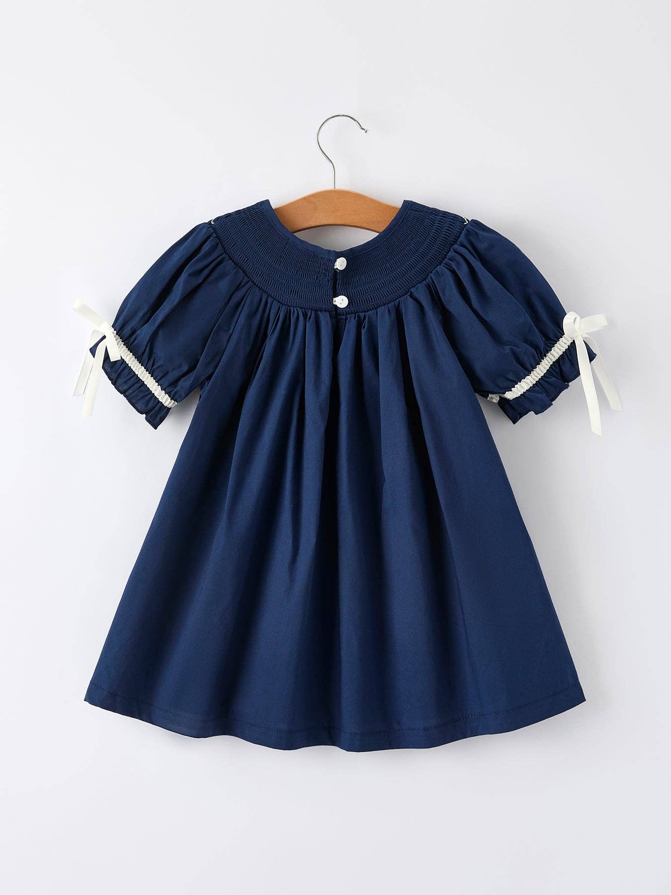 Rylee Faith Designs - Christmas Navy Blue Nativity Smocking Embroidered Dress
