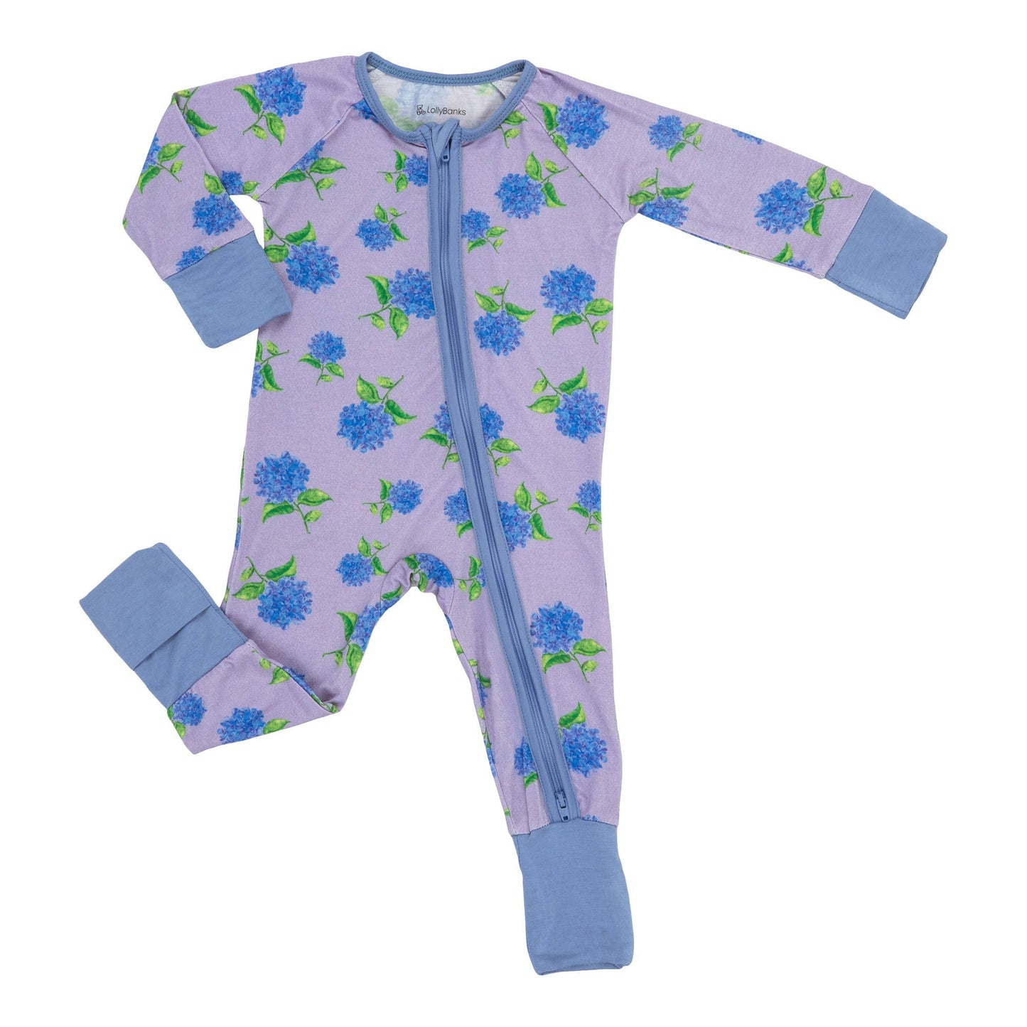 LollyBanks - You Had Me At Hydrangea Baby Bamboo Pajamas, 2 Way Zipper
