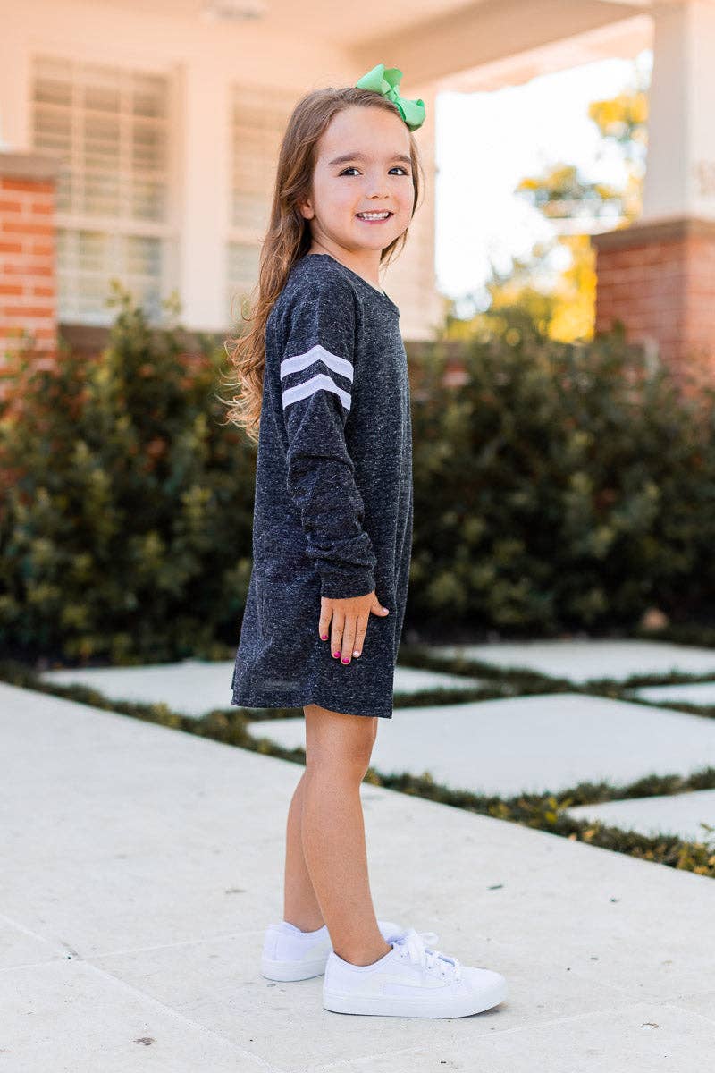 Girls' Heathered Charcoal Varsity Stripe Longsleeve