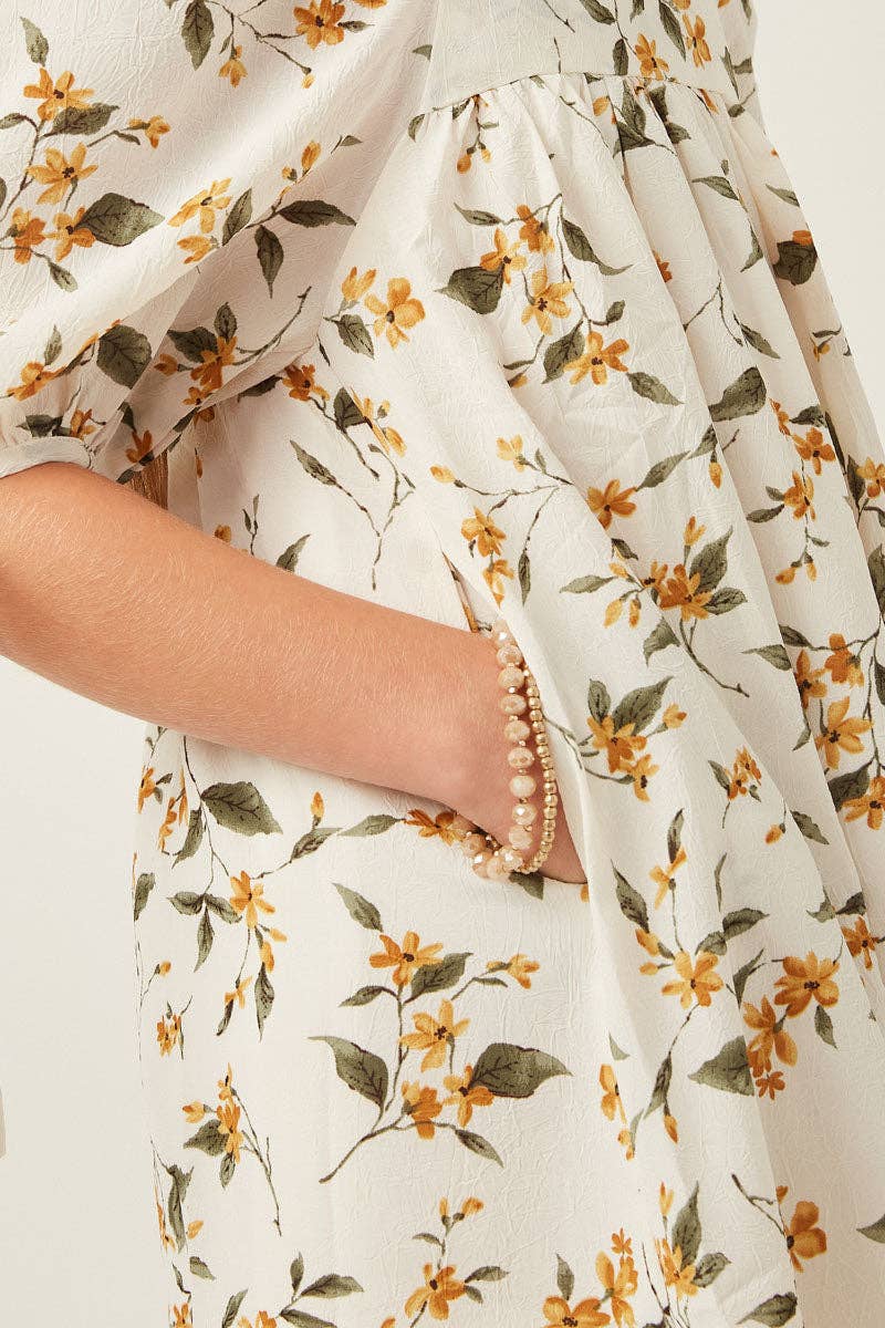Hayden LA - Girls Floral Square Neck Tie Sleeve Dress