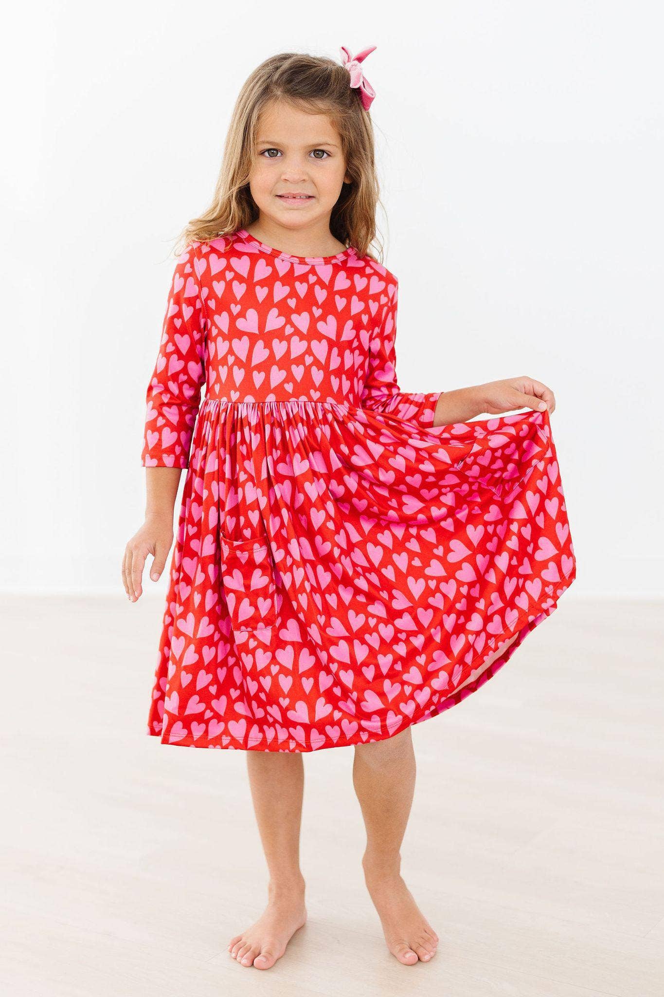 Mila & Rose - Hearts & Hugs 3/4 Sleeve Pocket Twirl Dress