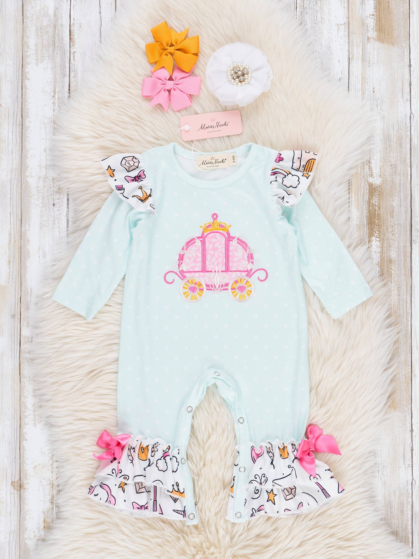 Pink & Light Blue Princess Carriage Ruffle Romper