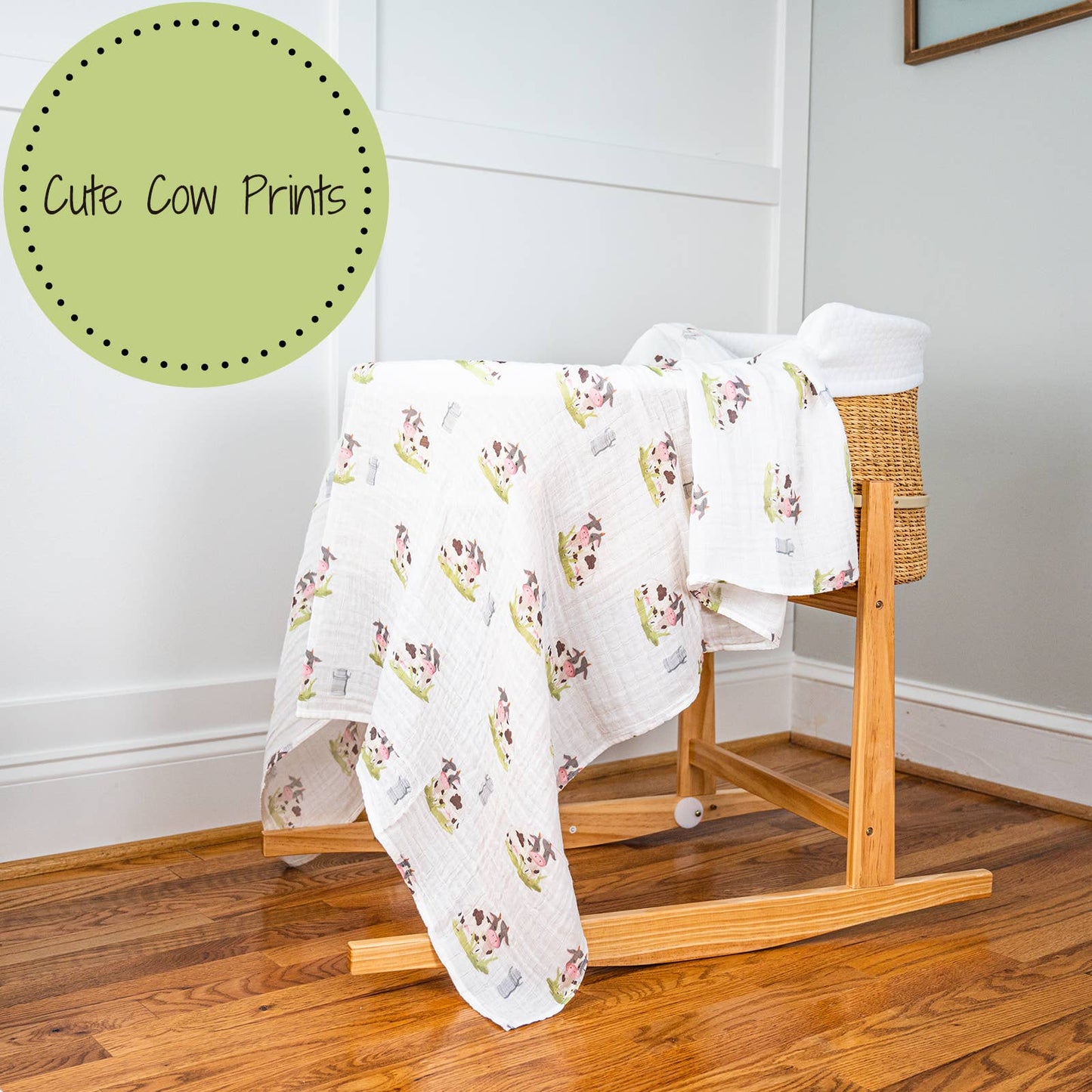 LollyBanks - Moo Moo Here Farm Theme Baby Swaddle Blanket