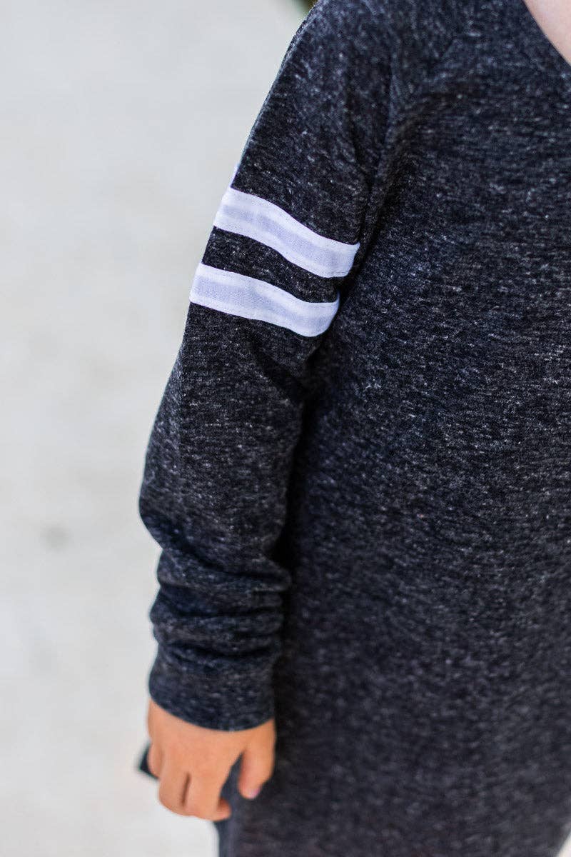 Girls' Heathered Charcoal Varsity Stripe Longsleeve