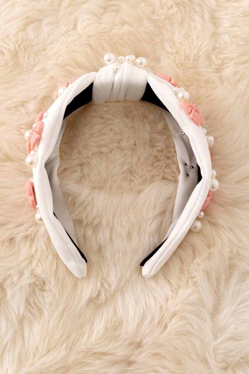 Large bow bead & pearl headband
