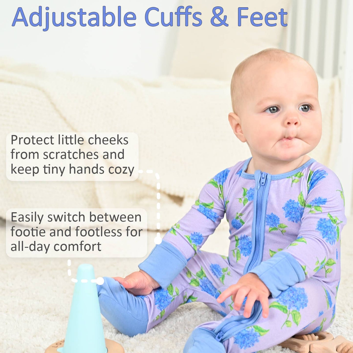 LollyBanks - You Had Me At Hydrangea Baby Bamboo Pajamas, 2 Way Zipper