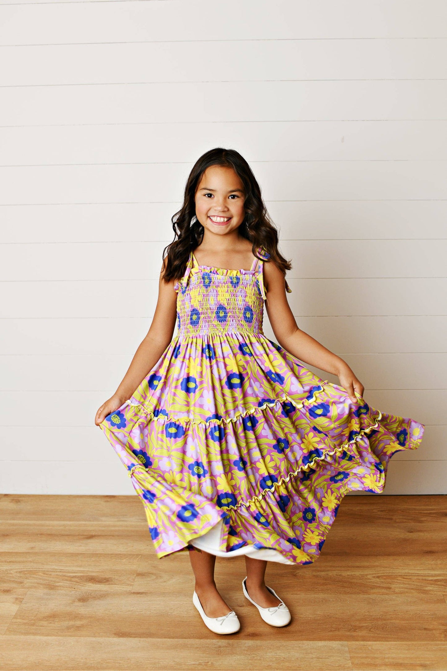 Kids Leilani Lavender Floral Tiered Spring Summer Maxi Dress