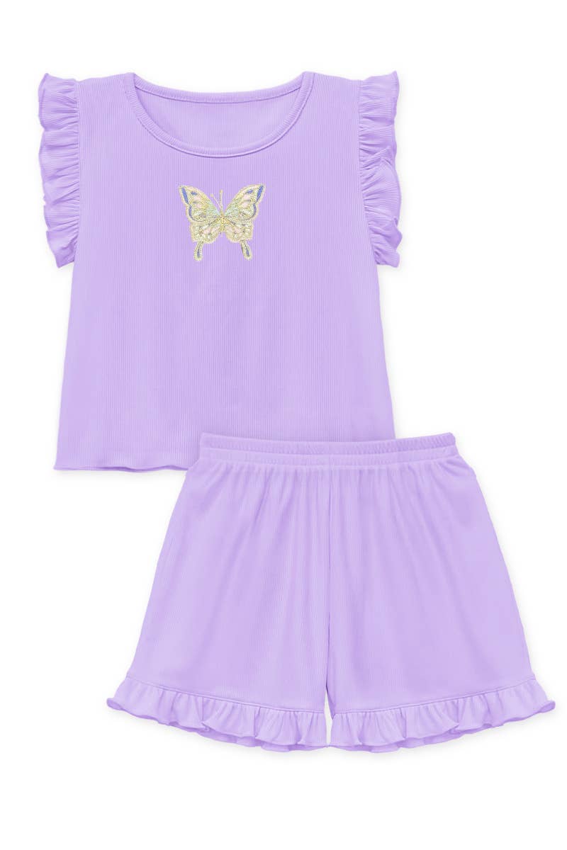 Girls 2 pc Ribbed Short Set w/ Butterfly
