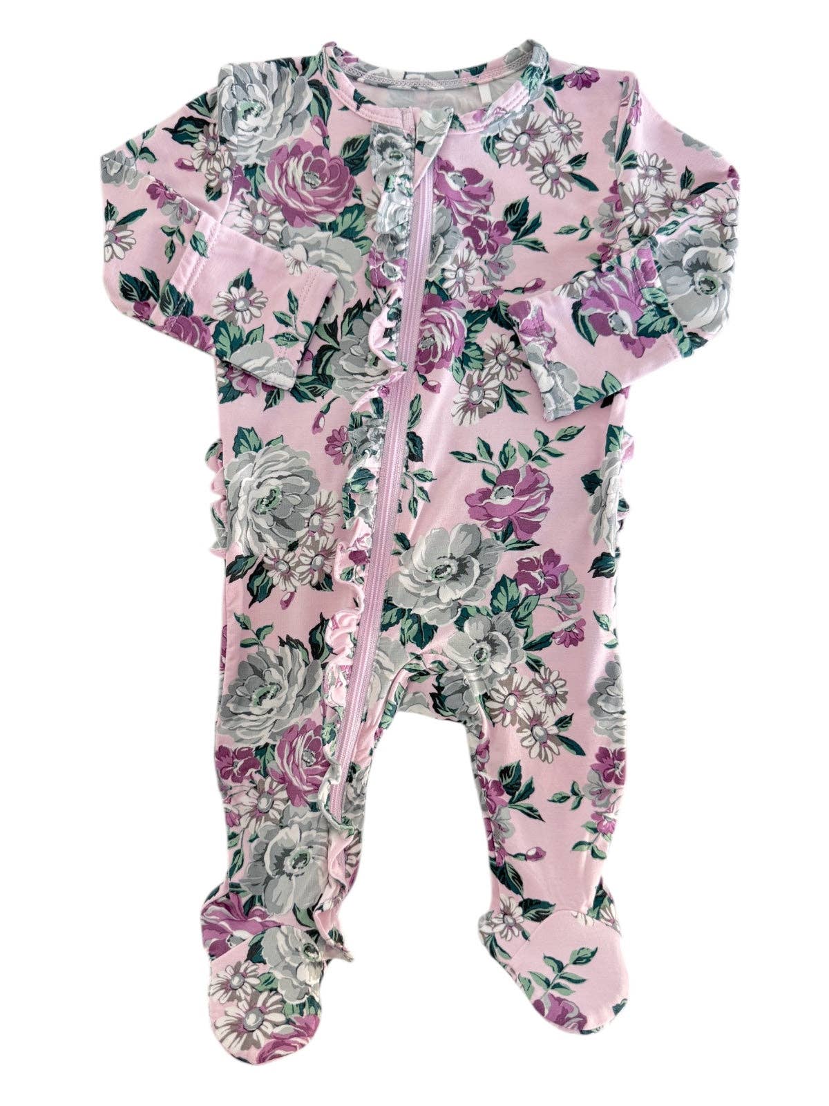 SpearmintLOVE - 2-Way Zip Ruffle Footie, Blissful Blossoms