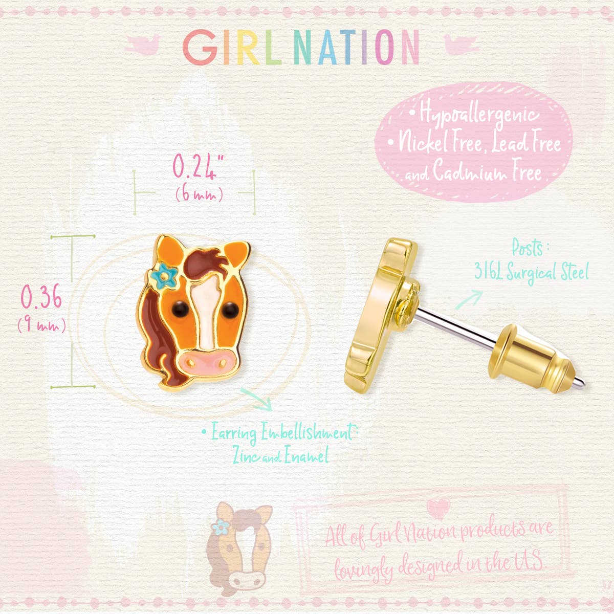 Girl Nation - Pretty Pony Cutie Stud Earrings