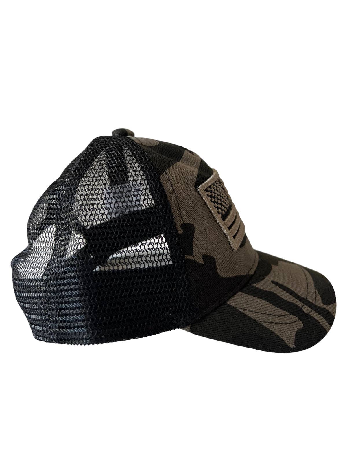 SpearmintLOVE - American Flag Kids Trucker Hat, Black Camo