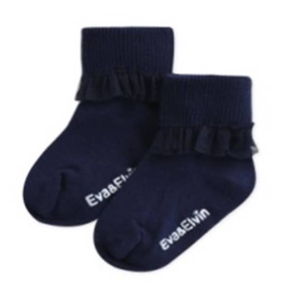 Chiffon Frill -Navy Ankle Socks