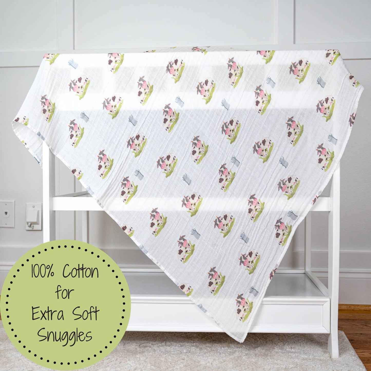 LollyBanks - Moo Moo Here Farm Theme Baby Swaddle Blanket