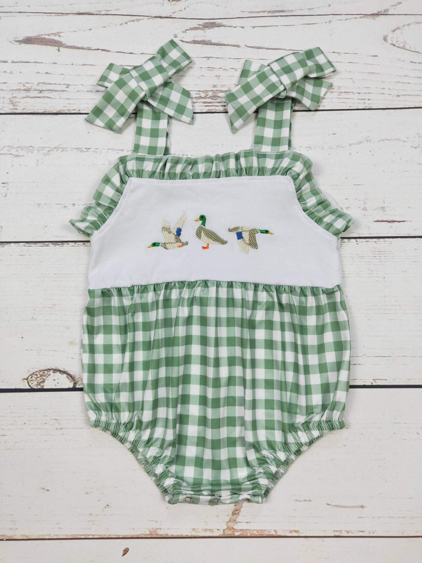 Baby Girls Checkered Duck Applique Romper