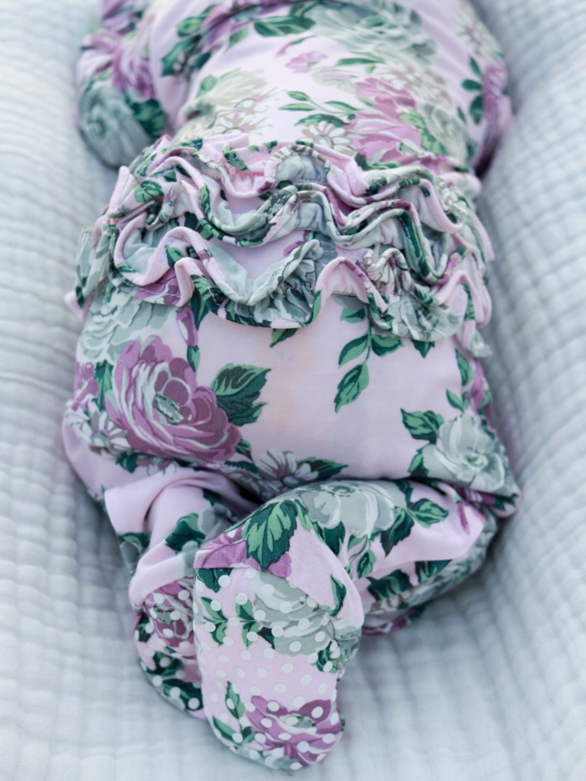 SpearmintLOVE - 2-Way Zip Ruffle Footie, Blissful Blossoms