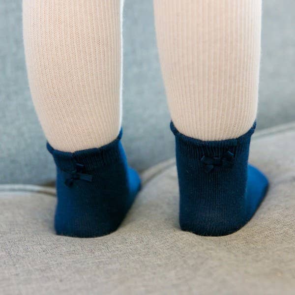 Chiffon Frill -Navy Ankle Socks