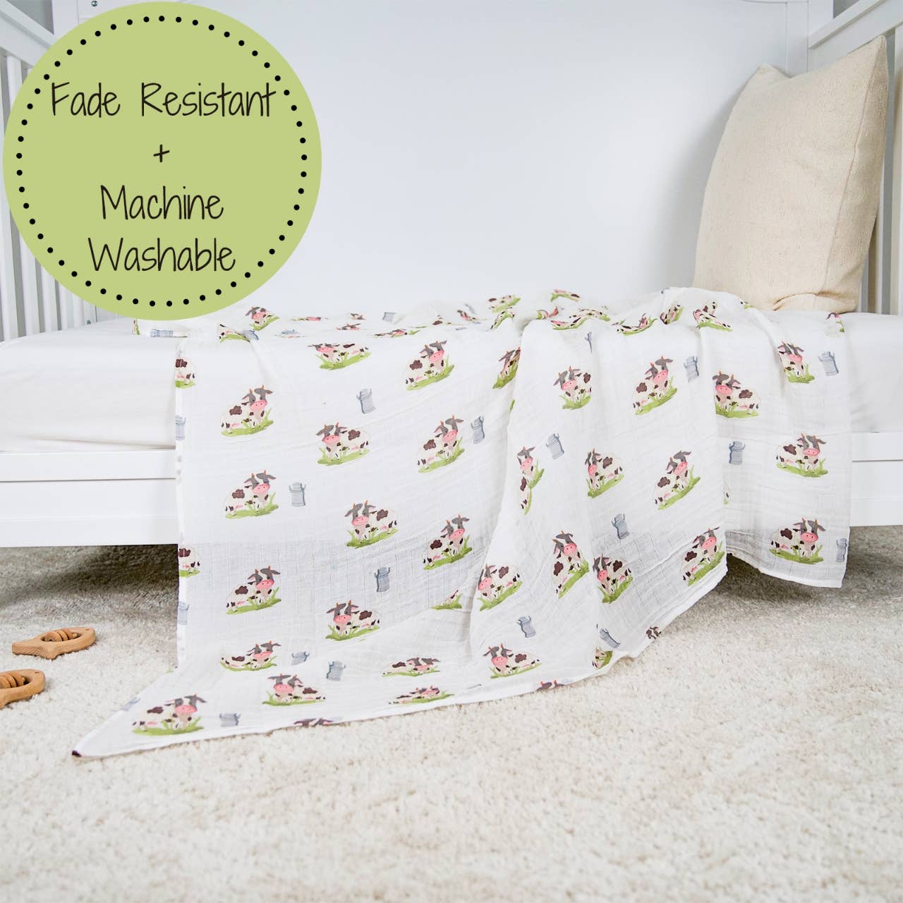 LollyBanks - Moo Moo Here Farm Theme Baby Swaddle Blanket
