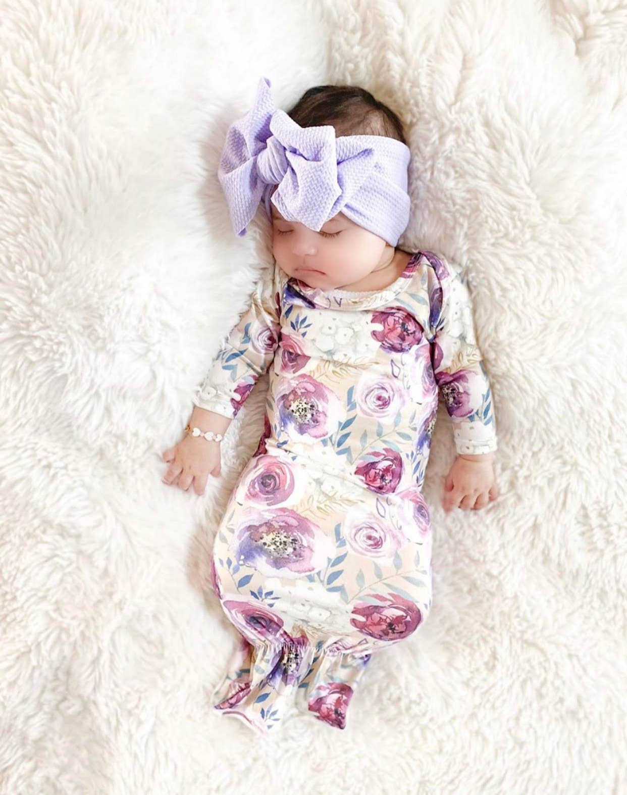 Blush with Mauve Floral Baby Gown