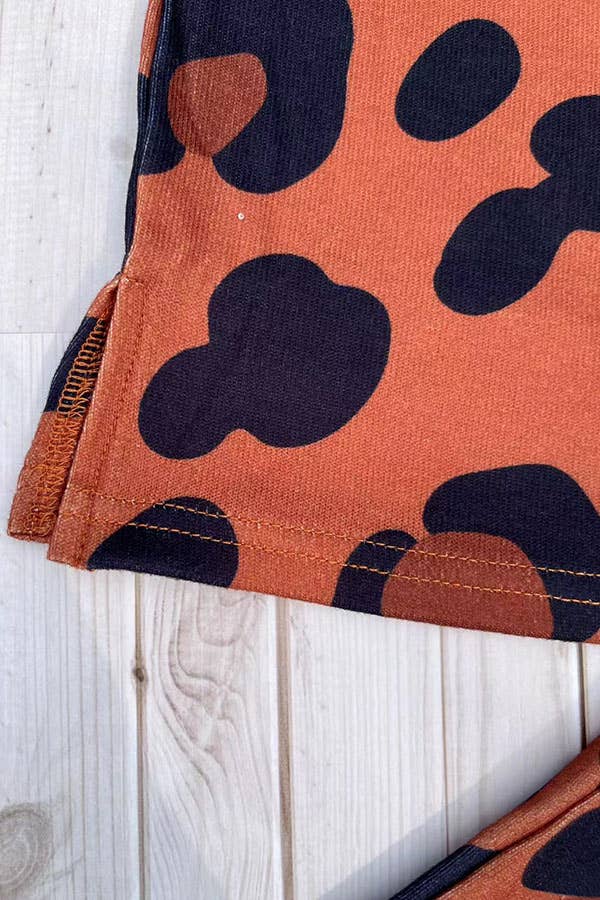 luluclothes - BQ2415 Brown leopard knited 2pc girls clothing sets