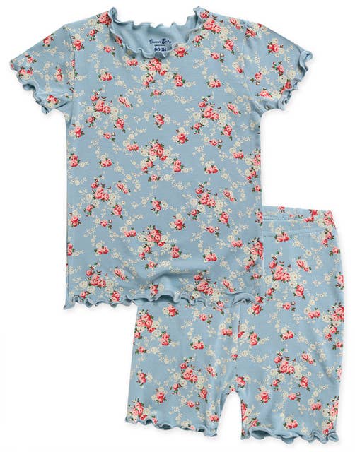 Shirring Flower Mint Short sleeve Viscose Pajama