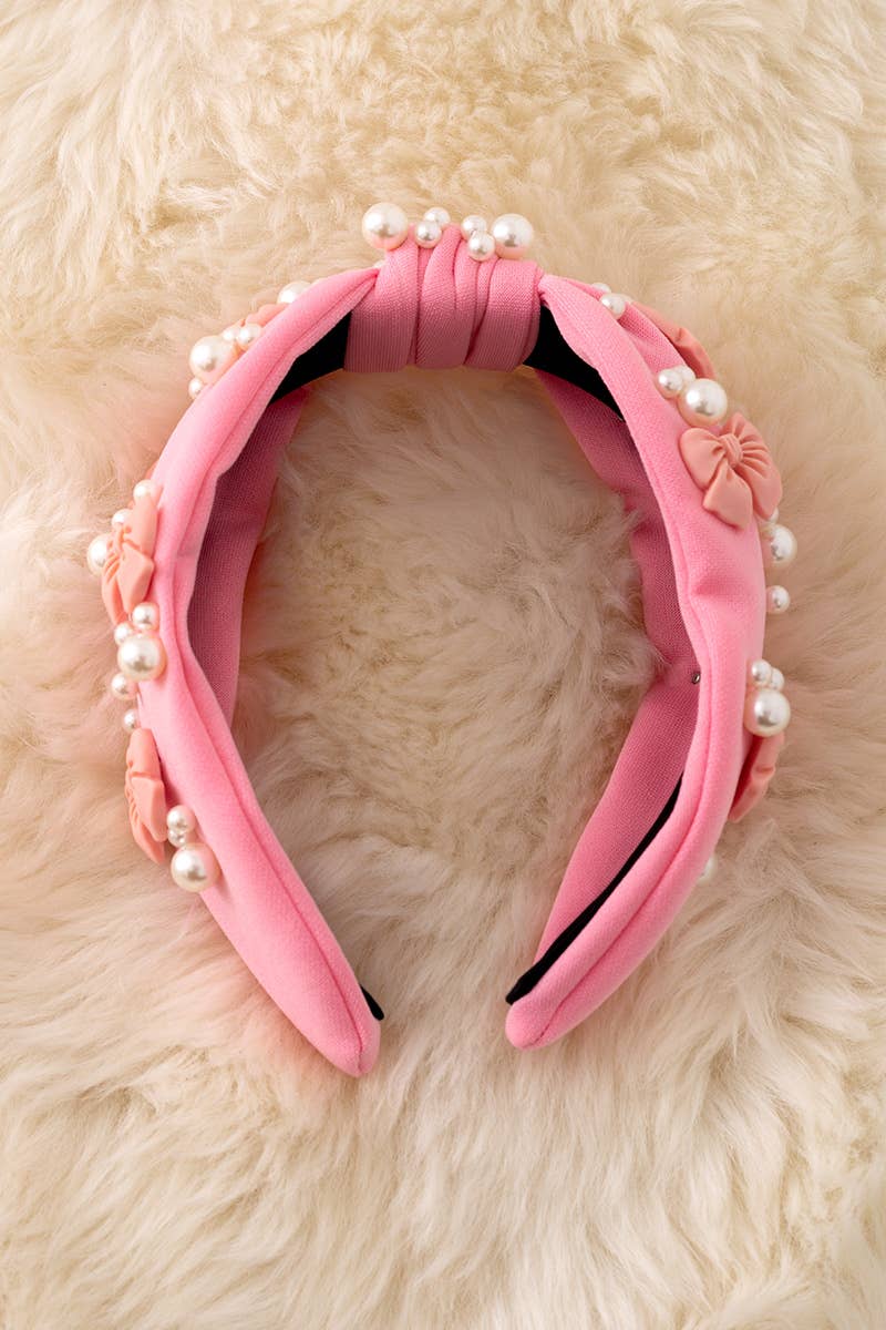 Large bow bead & pearl headband