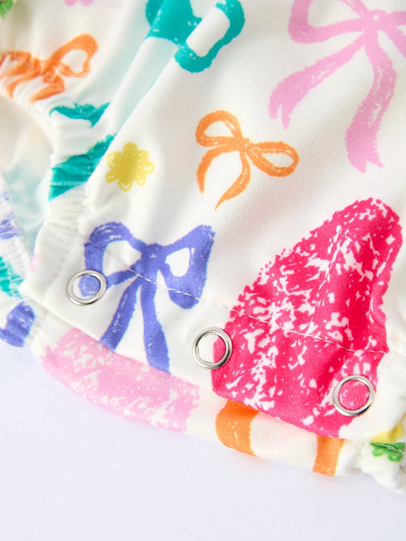 Rylee Faith Designs - Rainbow Easter Egg Print Bow Baby Girls Romper