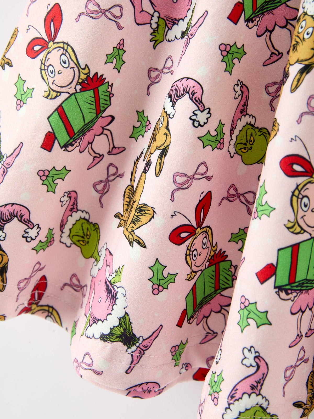 Christmas Girls Pink Gift And Holly Long Sleeve Twirl Dress