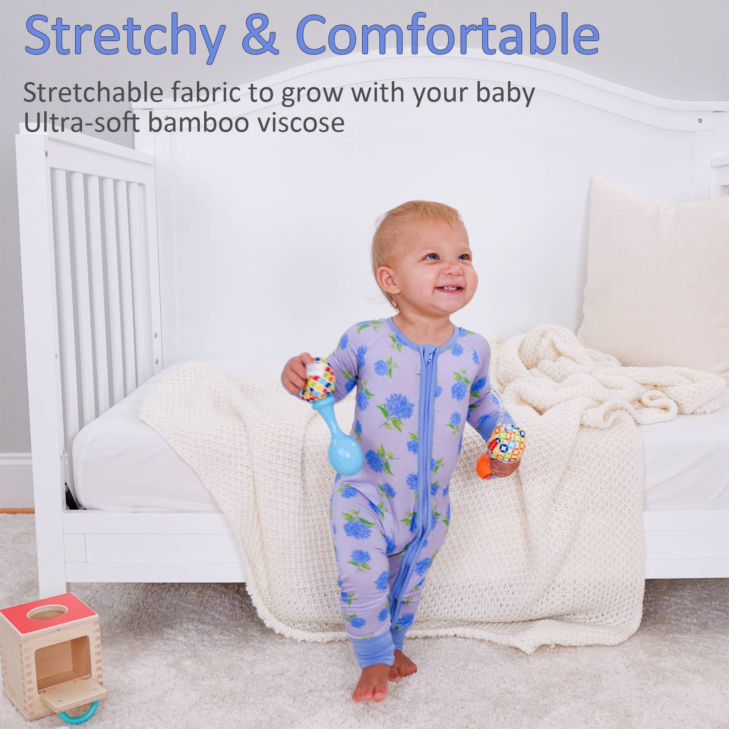 LollyBanks - You Had Me At Hydrangea Baby Bamboo Pajamas, 2 Way Zipper
