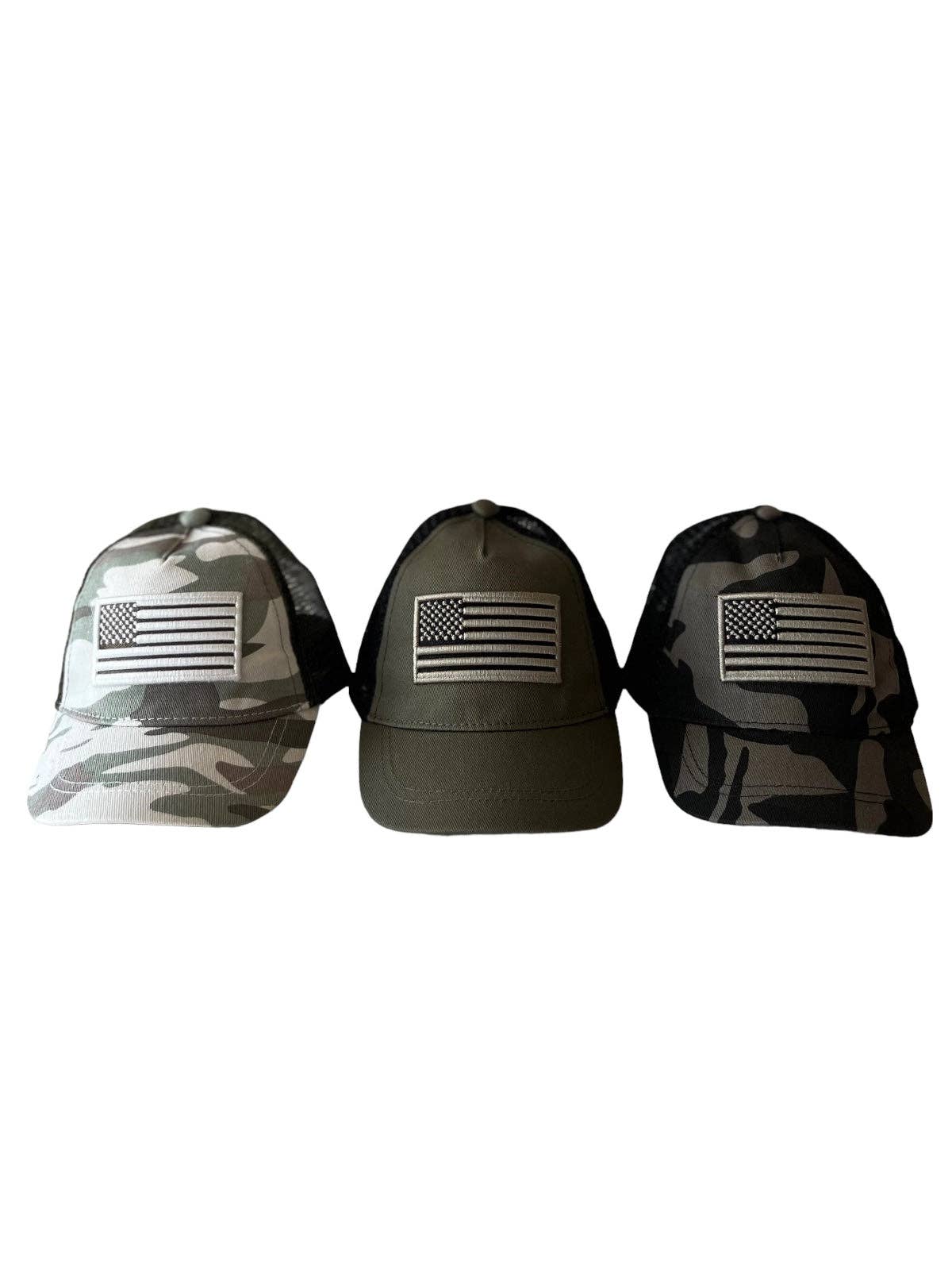 SpearmintLOVE - American Flag Kids Trucker Hat, Black Camo