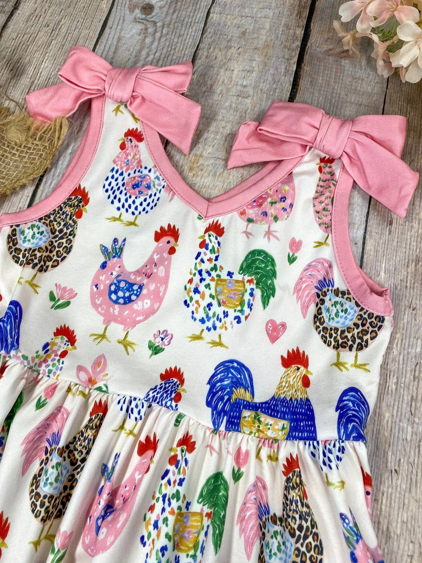Little Chicken Patch Tiered Dress | Girls Farm Animal Dress