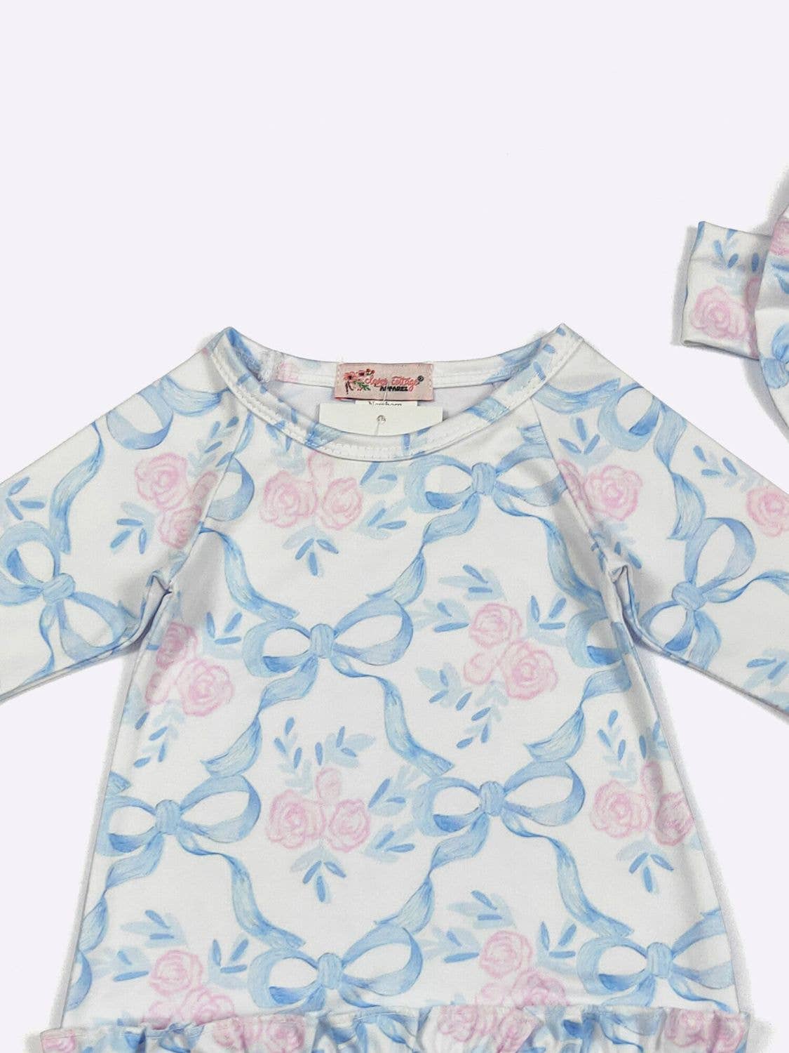 Blue Bow Trellis Baby Gown