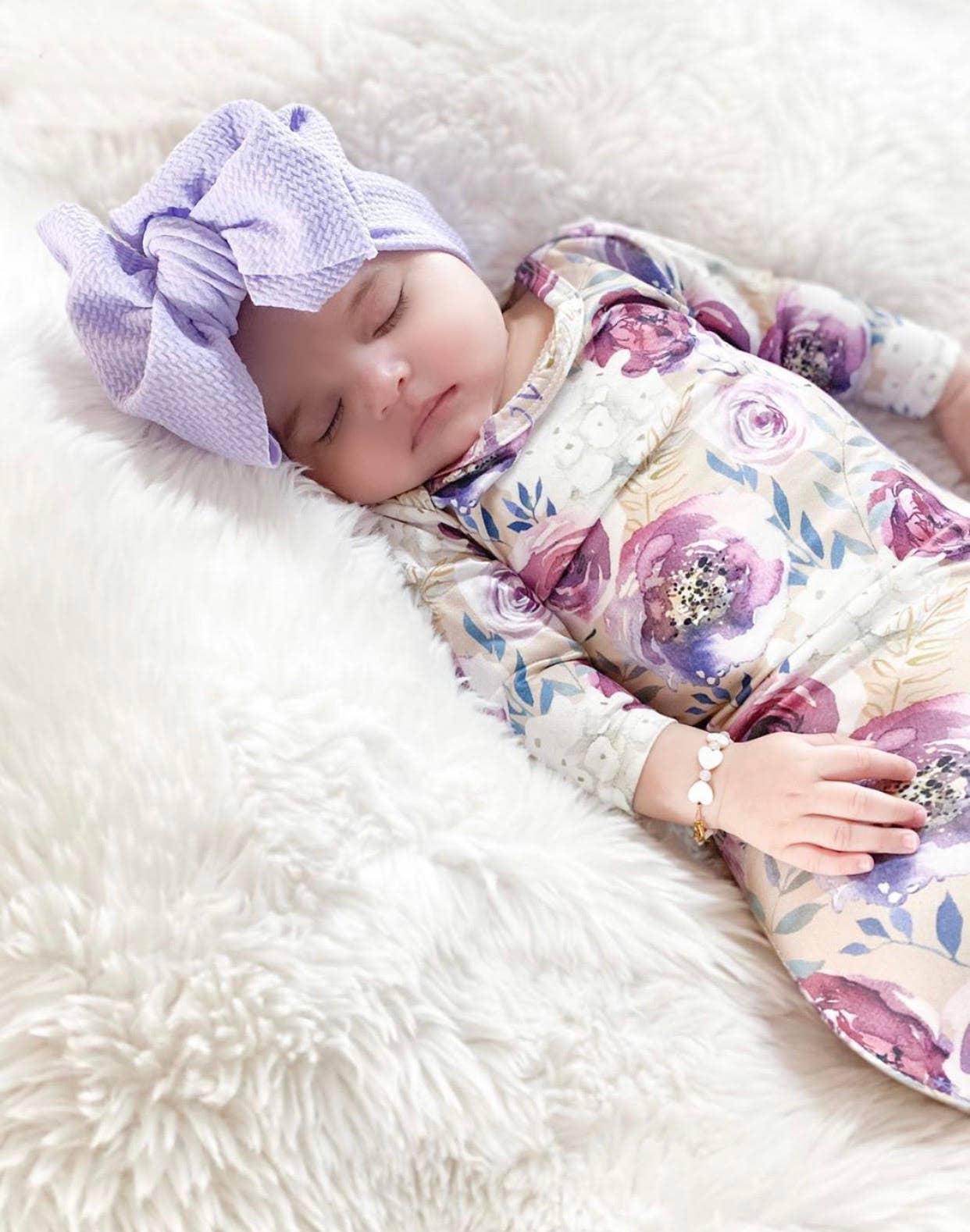 Blush with Mauve Floral Baby Gown