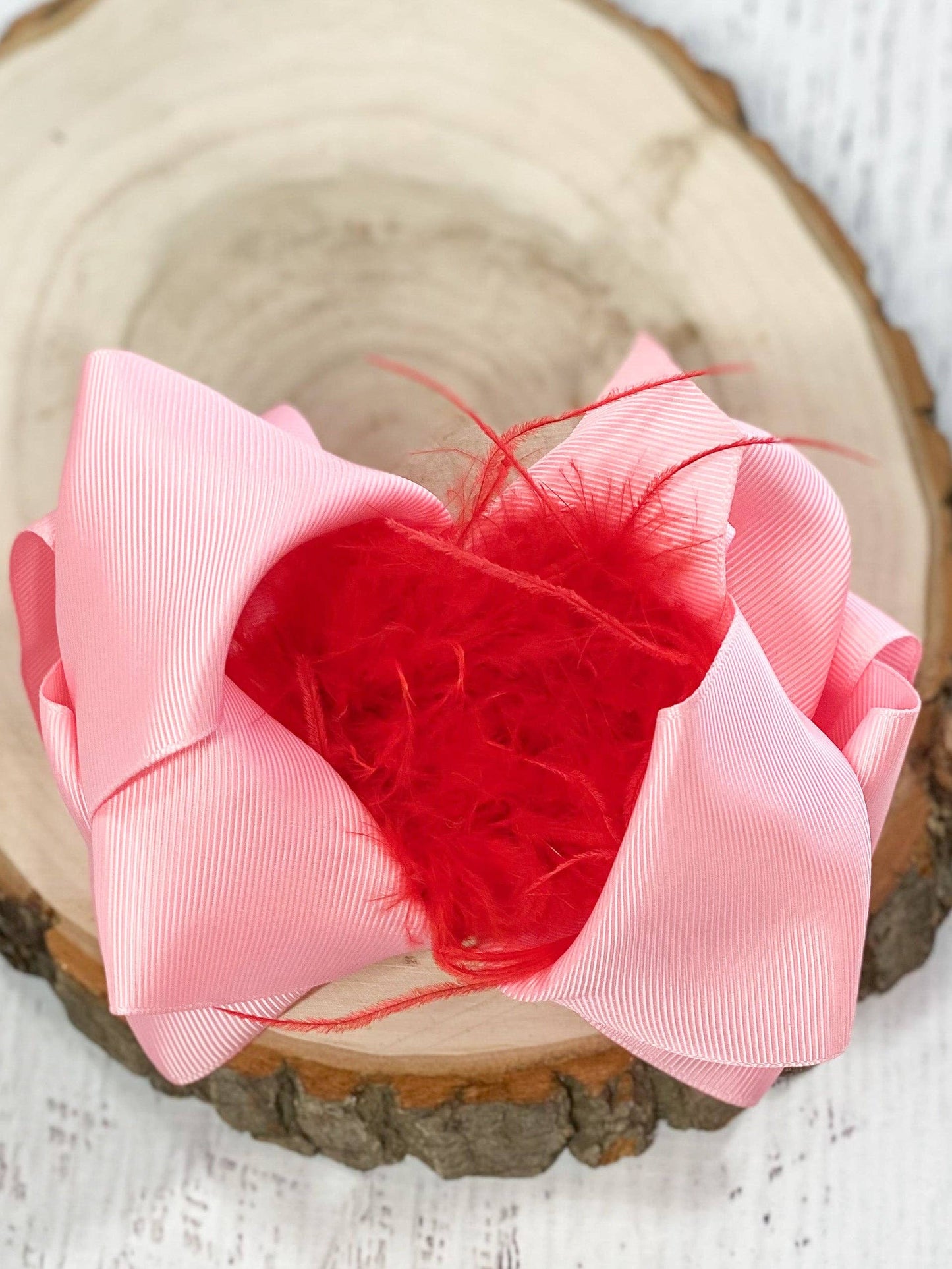 Pink & Red Feather Puff Hair Bow