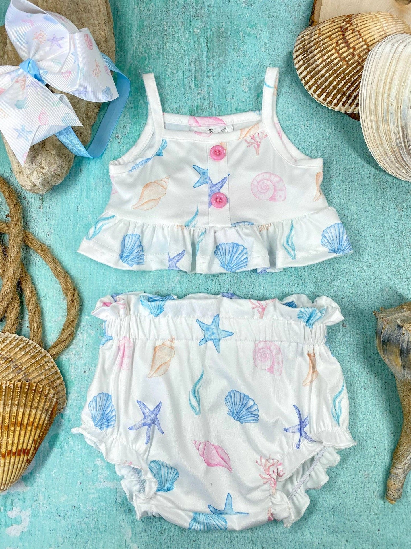 Coastal Seashell Baby Two-Piece Set | Infant Ocean Print Tank & Bloomer Set