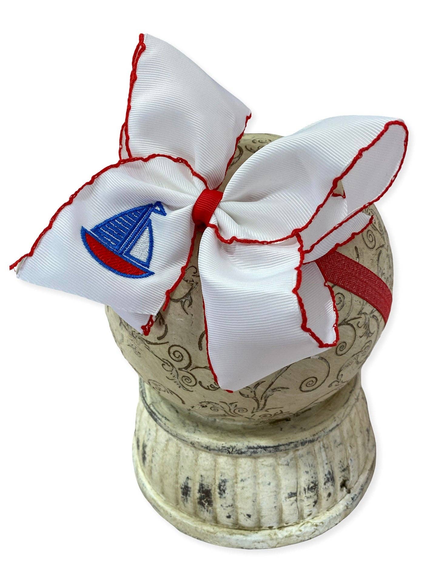 Sailboat Embroidered Classic Hair Bow | Clip