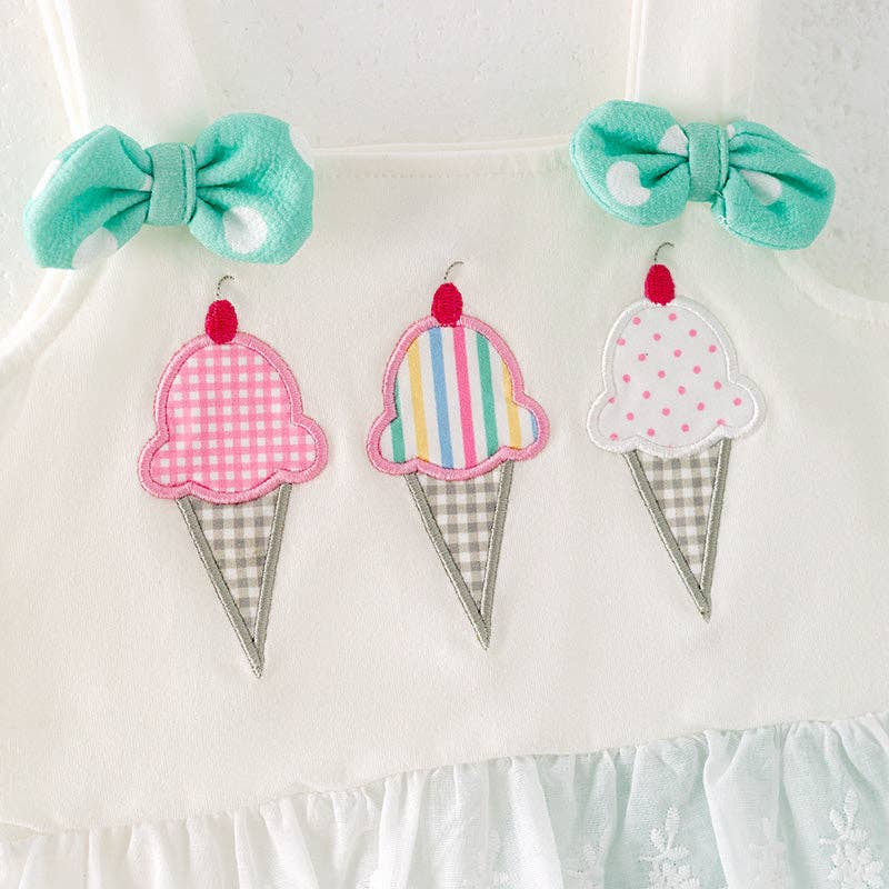 Girls Summer Mint Dot Ice-cream Applique Short Set