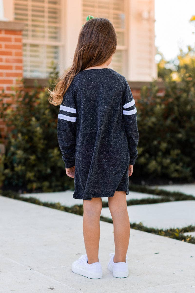 Girls' Heathered Charcoal Varsity Stripe Longsleeve
